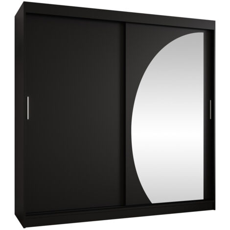 Armoire Hartford 507, Noir, 200x200x62cm, Portes d'armoire: Coulissantes, Nombre d'étagères: 0
