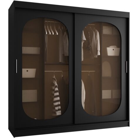 Armoire Hartford 521, Noir, 200x200x62cm, Portes d'armoire: Coulissantes, Nombre d'étagères: 0
