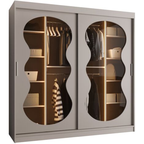 Armoire Hartford 532, Cachemire, 200x200x62cm, Portes d'armoire: Coulissantes, Nombre d'étagères: 9, LED