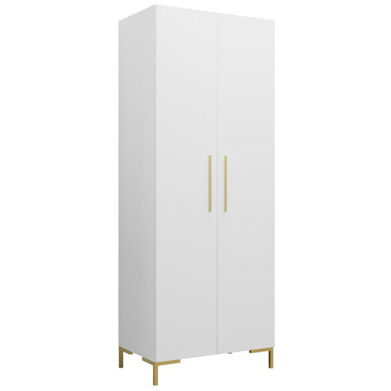 Mobilier1 - Armoire Tivsoa 109, Blanc + Doré, 196x74x44cm, Portes d'armoire: Avec des charnières, Nombre d'étagères: 0