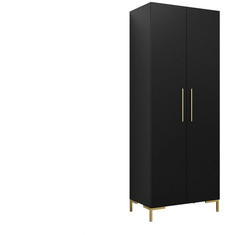 Mobilier1 - Armoire Tivsoa 109, Noir + Doré, 196x74x44cm, Portes d'armoire: Avec des charnières, Nombre d'étagères: 0