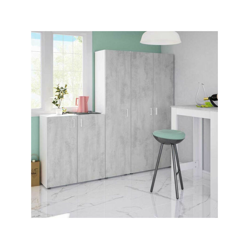 Armoire haute 2 portes battantes Blanc/Béton - siminti - l 80 x l 37 x h 182 cm