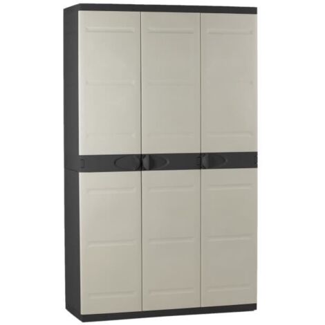 Armoire haute 3 portes en polypropylene – Dimensions 105 x 44 x 176 cm – Capacité 15 kg par tablette – Noir et beige – Plastiken