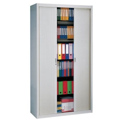 Armoire haute à rideaux démontables Classiques 220 x 120 cm - Portes gris clair - Maxiburo