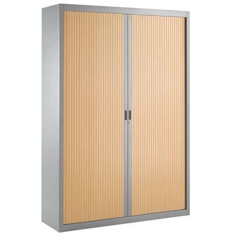 Armoire haute à rideaux démontables décor bois Largeurs spécifiques 200 x 140 cm aluminium-hêtre - Maxiburo