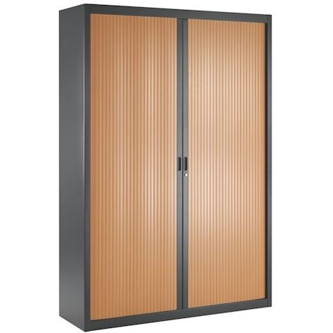 Armoire haute à rideaux démontables décor bois Largeurs spécifiques 200 x 140 cm anthracite-merisier - Maxiburo