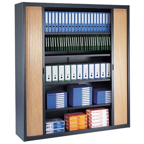 Armoire haute à rideaux démontables décor bois Largeurs spécifiques 200 x 180 cm anthracite-hêtre - Maxiburo