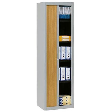 Armoire haute à rideaux démontables décor bois Largeurs spécifiques 200 x 60 cm aluminium-hêtre - Maxiburo