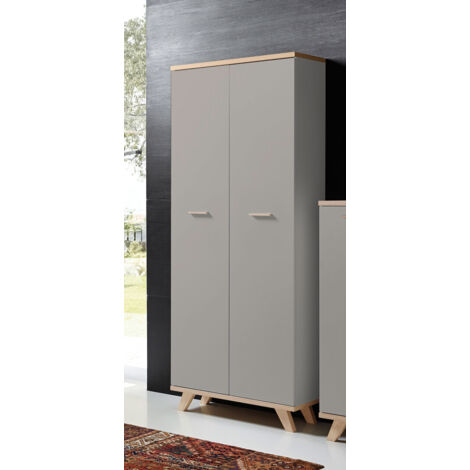 Armoire haute de bureau contemporaine coloris chêne/gris mat Sarah