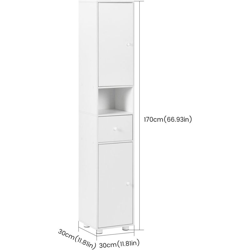 Armoire haute de cuisine, buffet, avec tiroirs, armoire de rangement avec portes, buffet, meuble à café, armoire polyvalente, blanche, 55 x 30 x 82 cm