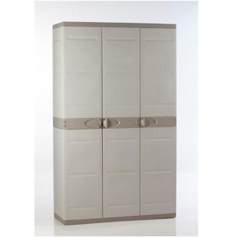 Armoire haute de rangement 3 portes – 4 étagères réglables – Polypropylène recyclable – Résistante aux intempéries – Dimensions 105 x 44 x 176 cm – Plastiken