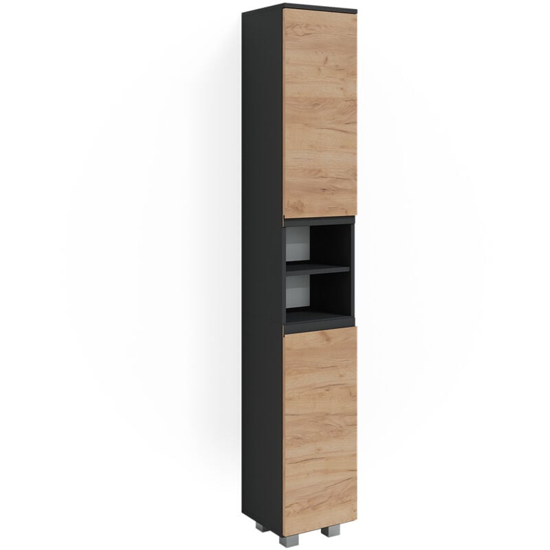 Meuble de rangement de salle de bain J-Shape, Gris, 30 x 190 cm, Vicco