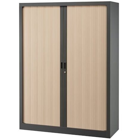 Armoire haute métal monobloc corps antracite H 160 x L 120 cm à rideaux non feu - Chêne clair - Maxiburo