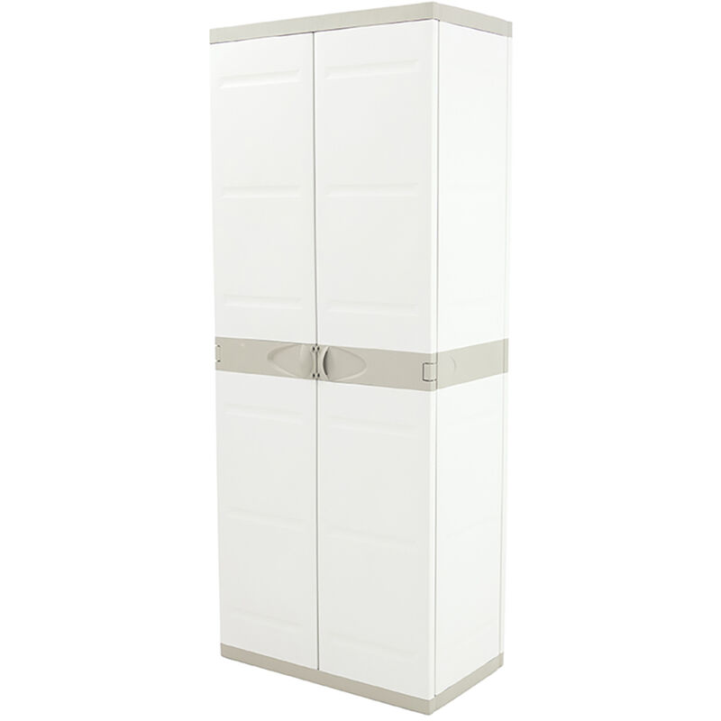 Armoire haute meuble de rangement 2 portes intérieur/extérieur coloris beige - Longueur 70 x Profondeur 44 x Hauteur 176 cm Pegane