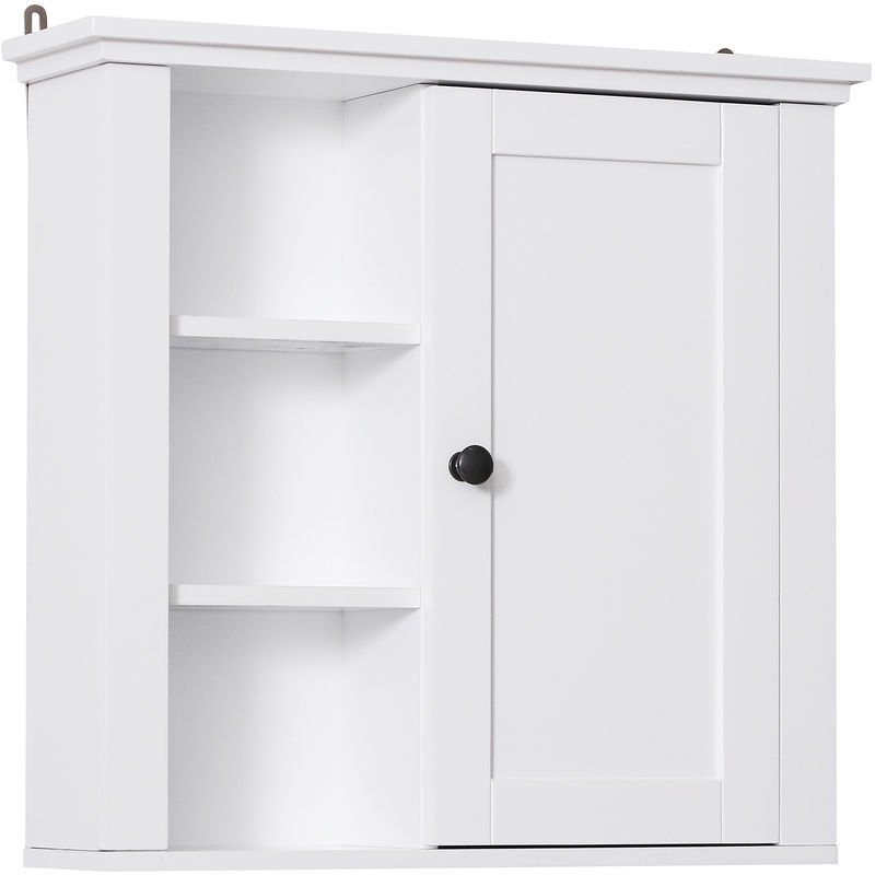 Armoire haute murale de salle de bain ou wc placard 1 porte 3 niches dim. 53L x 14,5l x 50,5H cm mdf panneaux particules blanc - Blanc