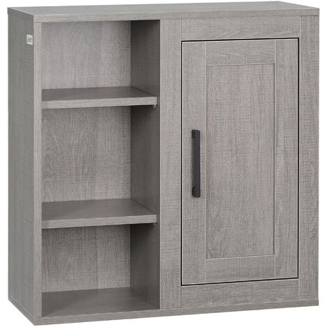 Armoire haute murale de salle de bain ou WC placard 1 porte 3 niches dim. 48L x 20l x 50H cm panneaux particules gris