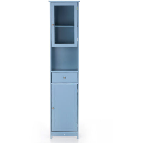 Armoire haute pour rangement elegant a la maison avec porte simple verre/tiroir pour salle de bain et bureau,bleu
