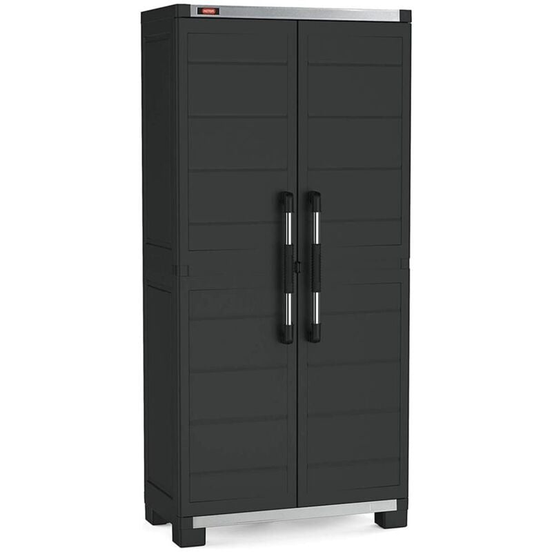 Armoire haute en plastique 4 étagères renforcées 88x45x181H cm. Garage XL noir