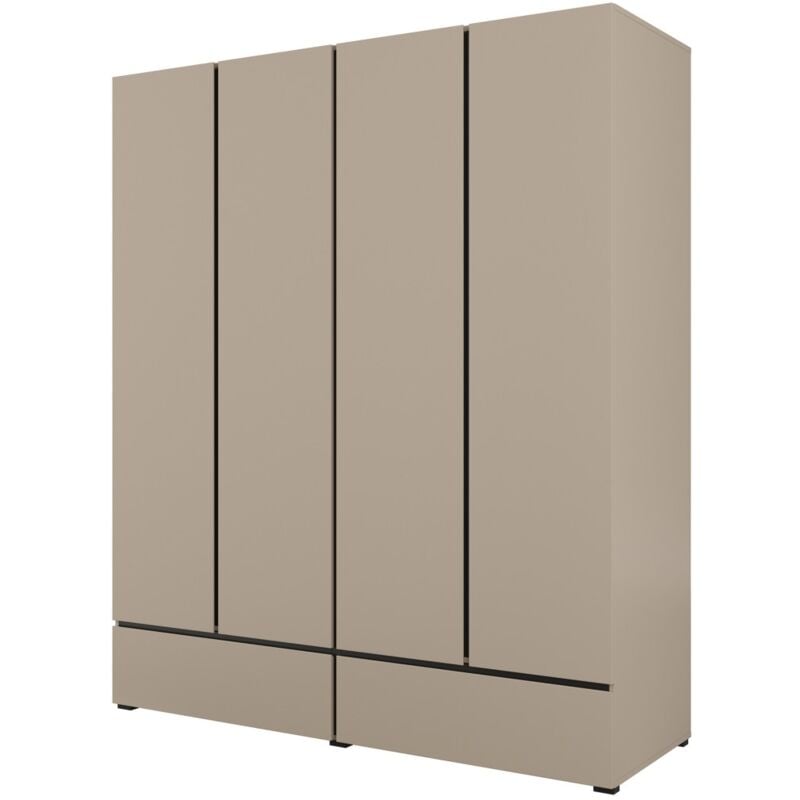 Meublorama - Armoire havana 180 cm – Beige et noir – 4 portes et 2 tiroirs – Élégance moderne et rangement xxl