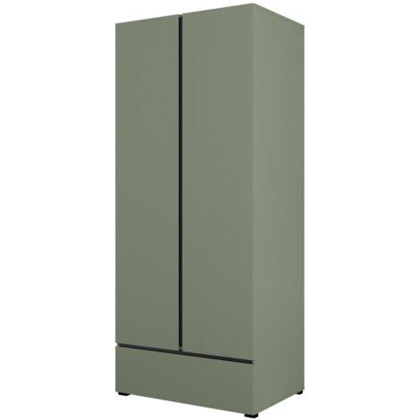 Armoire HAVANA 90 cm – 2 portes + 1 tiroir – Coloris vert sauge et noir – Design moderne et compact