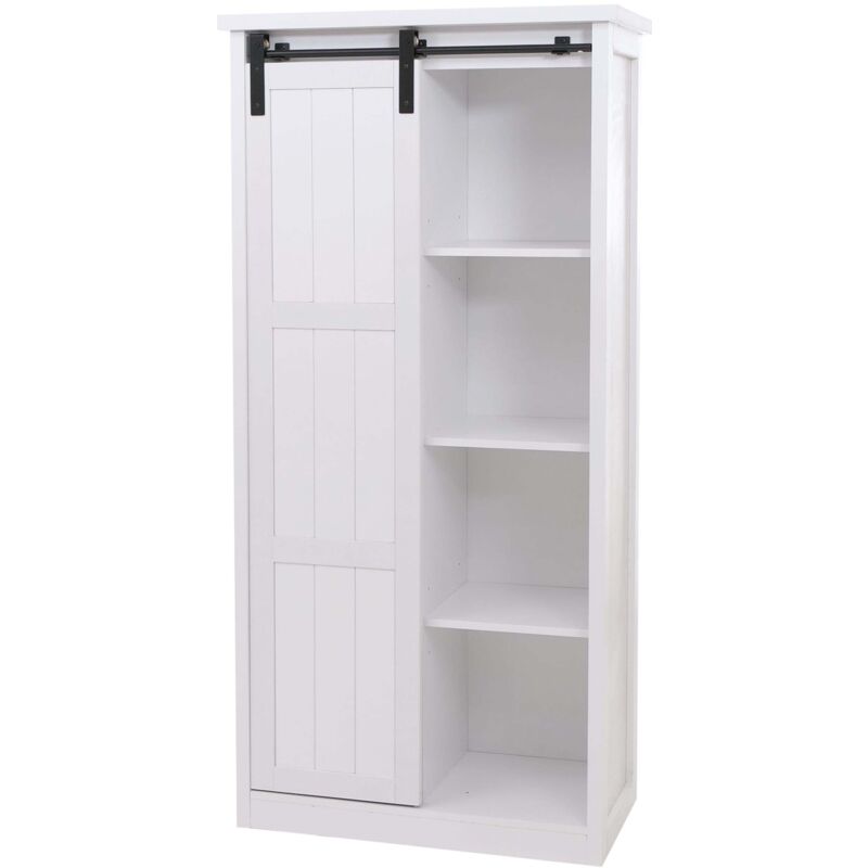 HHG - Armoire 314, commode haute, portes coulissantes, 8 compartiments de rangement, aspect bois industriel métal 163x76x38cm, blanc HHG - Armoire 314, commode haute, portes coulissantes, 8 compartiments de rangement, aspect bois industriel métal 163x76x38cm, blanc
