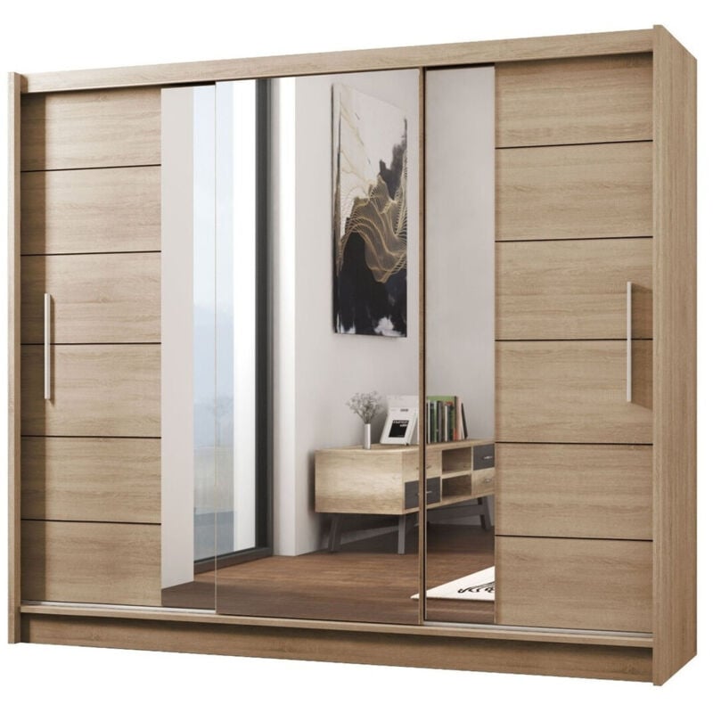Mobilier1 - Armoire Honolulu 119, Sonoma chêne, 215x250x61cm, Portes d'armoire: Coulissantes, Nombre d'étagères: 0
