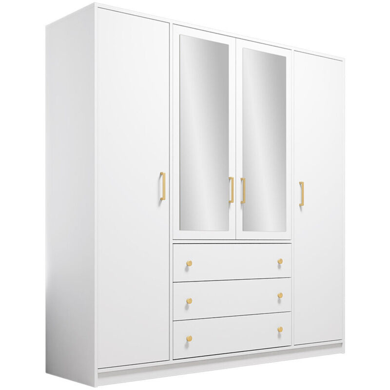 Mobilier1 - Armoire Honolulu 251, Blanc, 200x196x58cm, Portes d'armoire: Avec des charnières, Nombre d'étagères: 0
