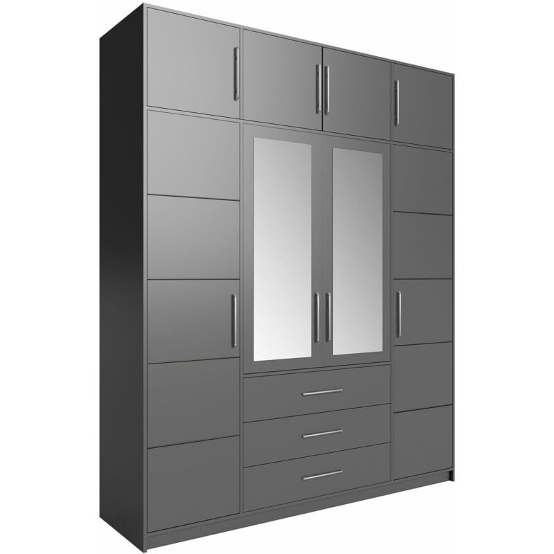 Mobilier1 - Armoire Dortivu 147, Graphite, 245x196x58cm, Portes d'armoire: Avec des charnières, Nombre d'étagères: 0
