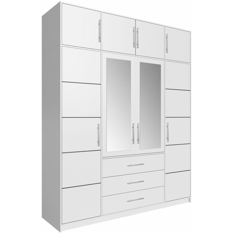 Mobilier1 - Armoire Dortivu 147, Blanc, 245x196x58cm, Portes d'armoire: Avec des charnières, Nombre d'étagères: 0