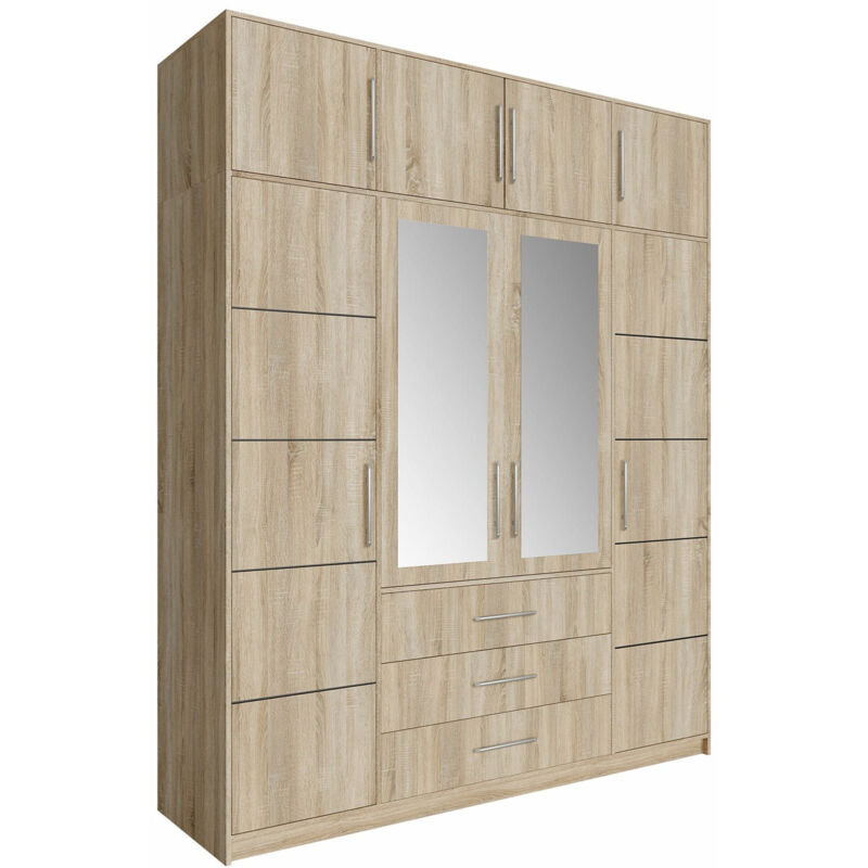 Mobilier1 - Armoire Dortivu 147, Sonoma chêne, 245x196x58cm, Portes d'armoire: Avec des charnières, Nombre d'étagères: 0