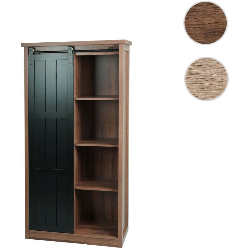 Mendler - Armoire HWC-K75 - commode Highboard - porte coulissante 8 compartiments de rangement - aspect bois métal industriel 163x76x38cm