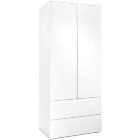 Armoire Image 60A - 2 portes battantes - 2 tiroirs - Blanc Mat - L80 x H191 x P55 cm