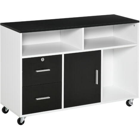 Armoire imprimante tiroirs armoire polyvalente bureau maison noir blanc 100x35x65 cm