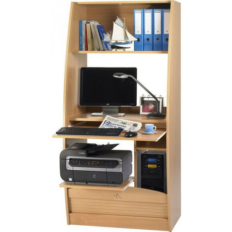 Armoire informatique à rideaux bois hêtre naturel Patrick 80cm