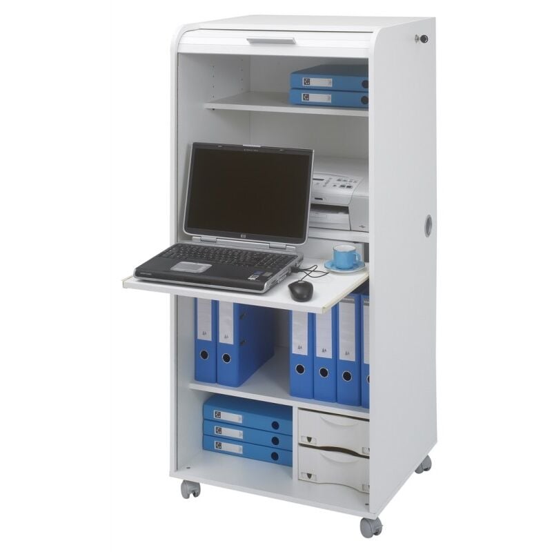 Armoire Informatique Blanche à Roulettes 2 Tiroirs l 65.2 h 139.9 p 53.1 cm - Coloris: Blanc