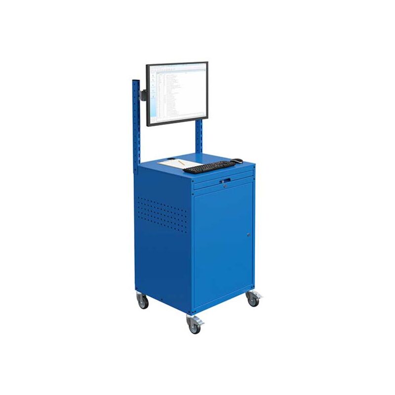 Matisère - Armoire informatique mobile - Bleu industriel - Support écran sur rail - W040010032-GCBI