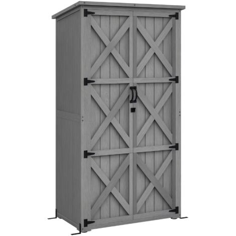Armoire jardin abri jardin pied 2 étagères toit incliné bitumé bois massif 90x54,5x168,5 cm gris