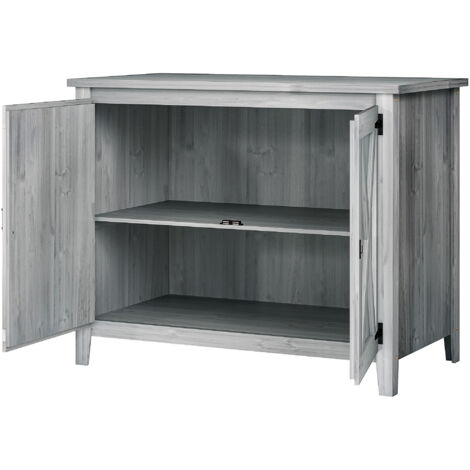 Armoire jardin bois gris clair 110x60x88.5 cm double portes étagères
