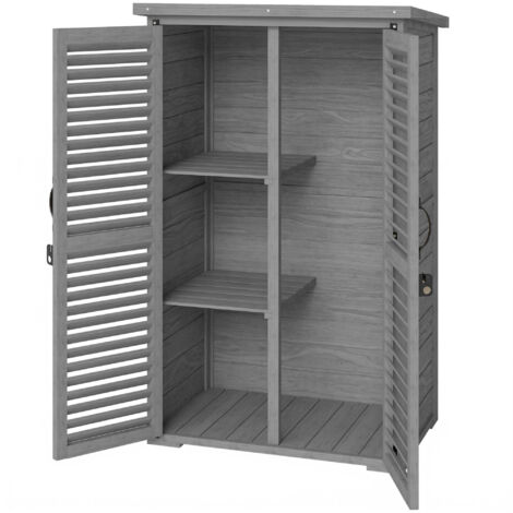 Armoire jardin rangement outil bois 2 étagères toit bitumé porte persienne verrouillable 75x50x118cm gris