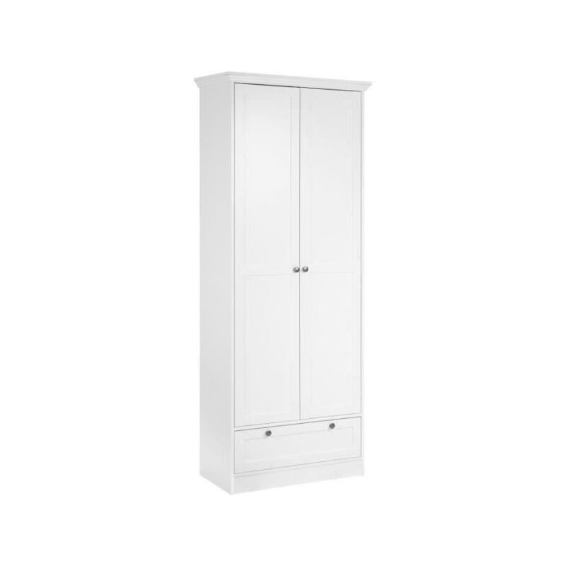 Finori - Armoire Landwood - Panneaux de particules et mélaminé - 2 portes - 18 paires - L80 x P39 x H200 cm - Blanc