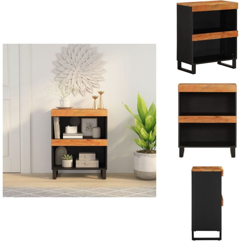 Armoire latérale 60x33x75 cm bois massif d'acacia - Table De Nuit Industrielle - Table De Chevet Acacia - Meuble De Chambre - Rangement Pratique