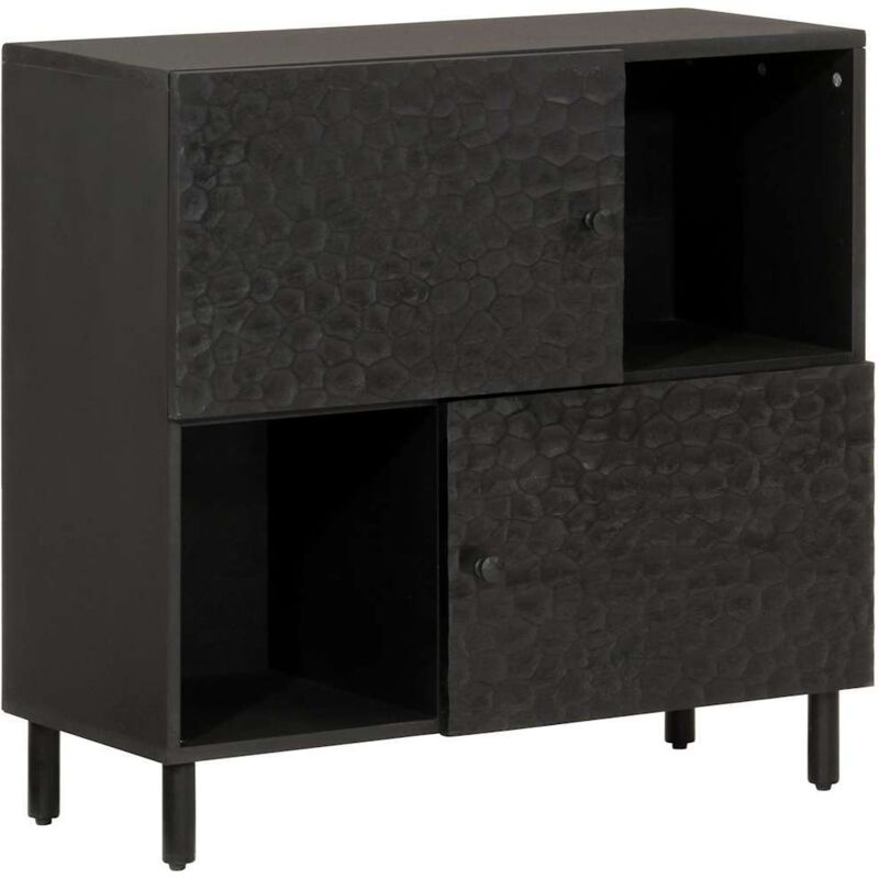 Vidaxl - Armoire latérale noir 80x33x75 cm bois massif de manguier