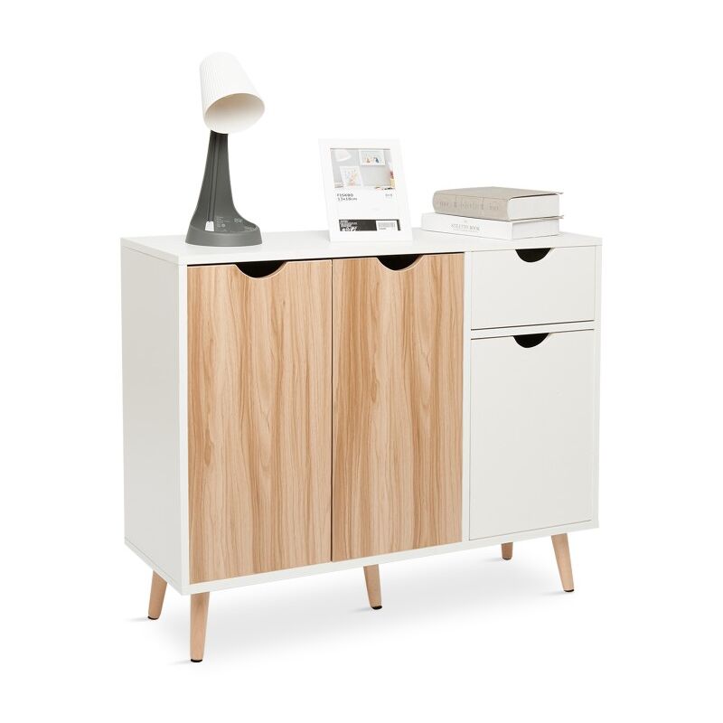 Buffet meuble de rangement design scandinave commode avec 1 tiroir et 3 portes meuble de rangement armoire 90 x 30 x 73 cm Mondeer