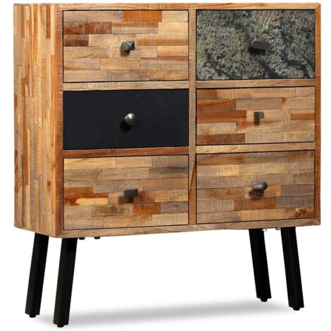 Armoire latérale avec 6 tiroirs Teck massif de récupération