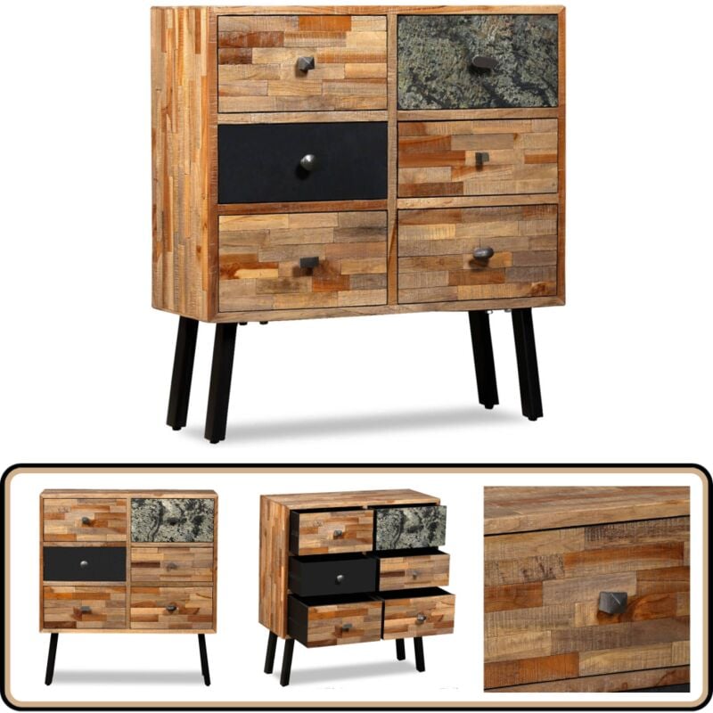 Armoire latérale avec 6 tiroirs Teck massif de récupération - Meuble De Rangement - Armoire Vintage - Commode - Buffet - Meubles De Salon