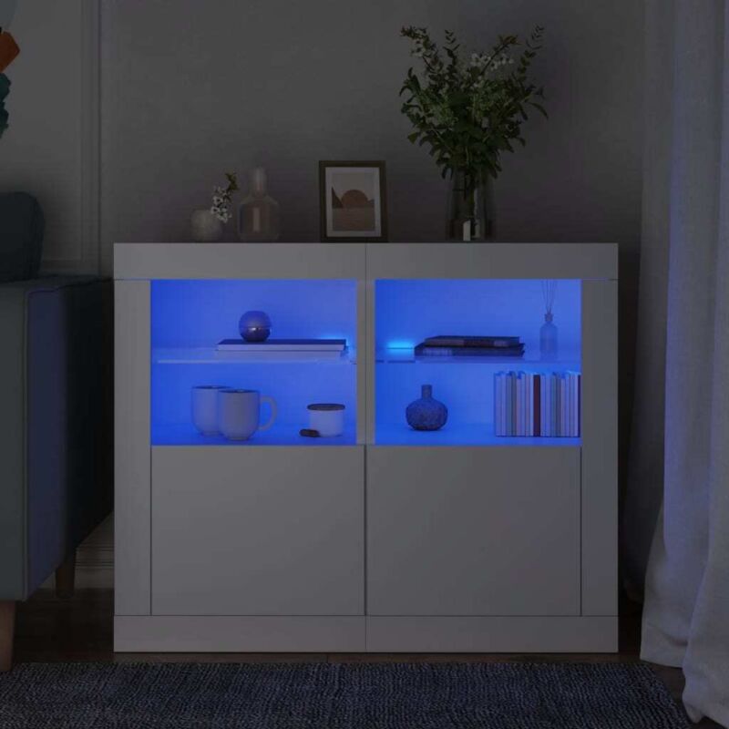 Vidaxl - Armoires latérales éclairage led 2 pcs blanc bois d'ingénierie