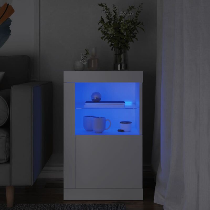 Vidaxl - Armoire latérale avec éclairage led blanc bois d'ingénierie