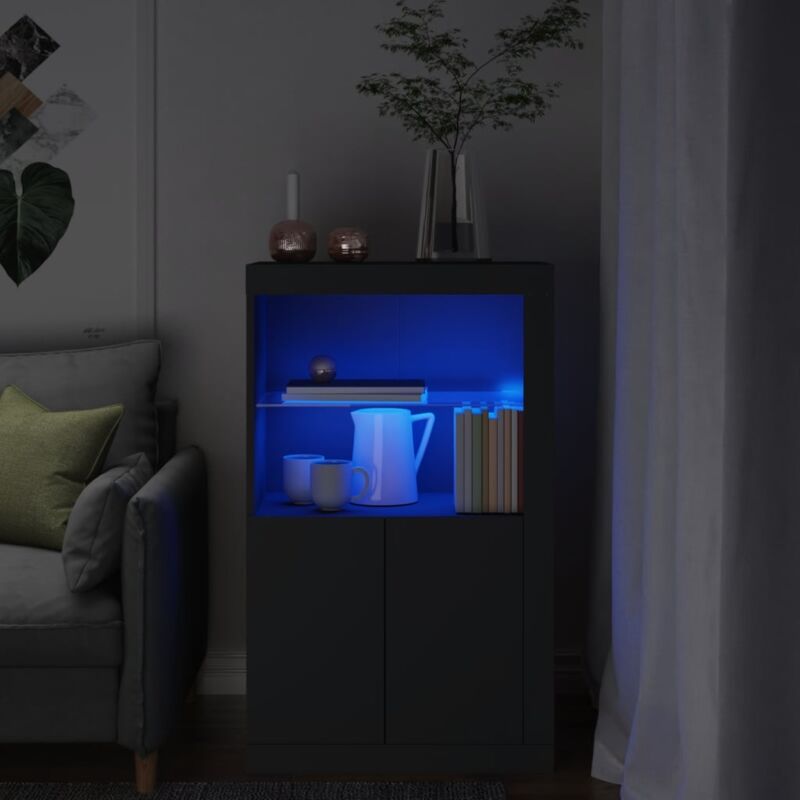 Vidaxl - Armoire latérale avec lumières led noir bois d'ingénierie