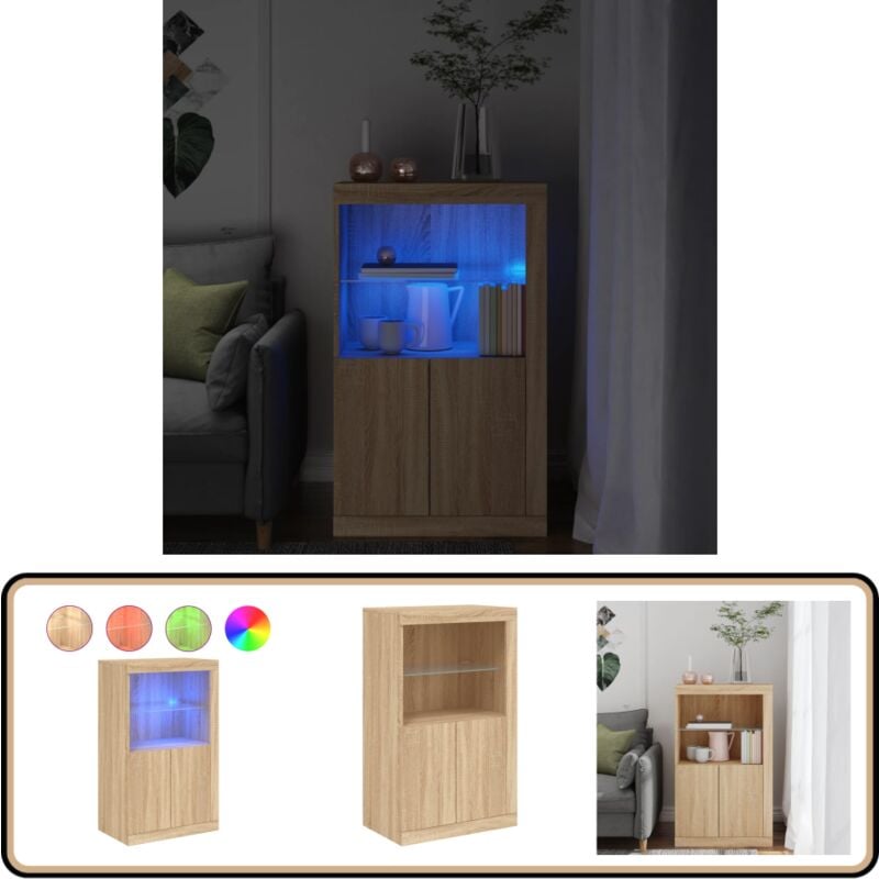 Vidaxl - Armoire latérale avec lumières led chêne sonoma - Meuble De Rangement - Armoire - Bibliothèque - Luminaire Led - Décoration Intérieure