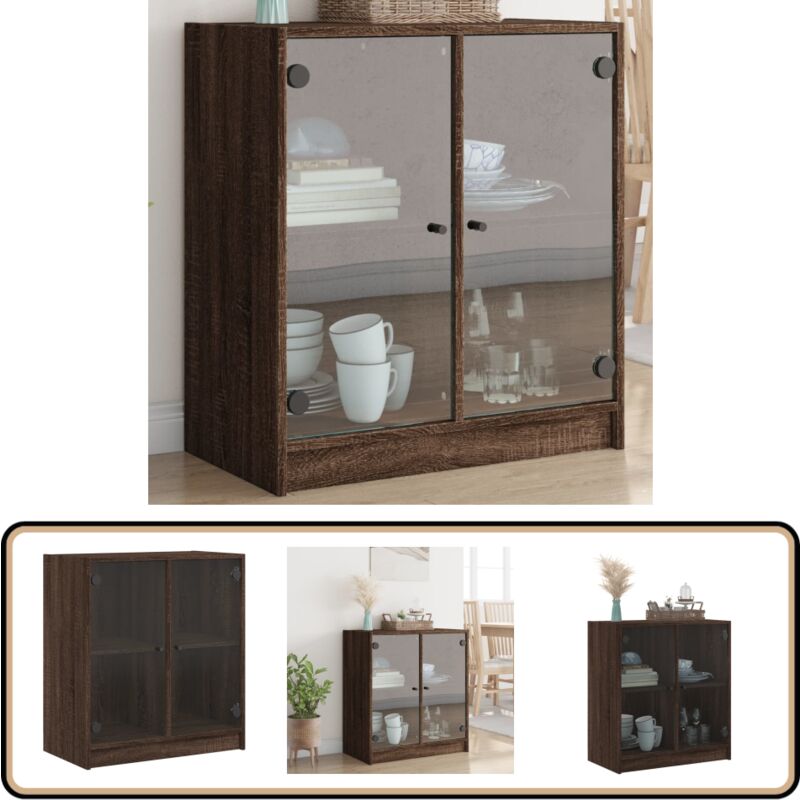 Vidaxl - Armoire latérale avec portes en verre chêne marron 68x37x75,5cm - Meuble De Rangement - Buffet - Armoire Murale - Meuble Vitrine